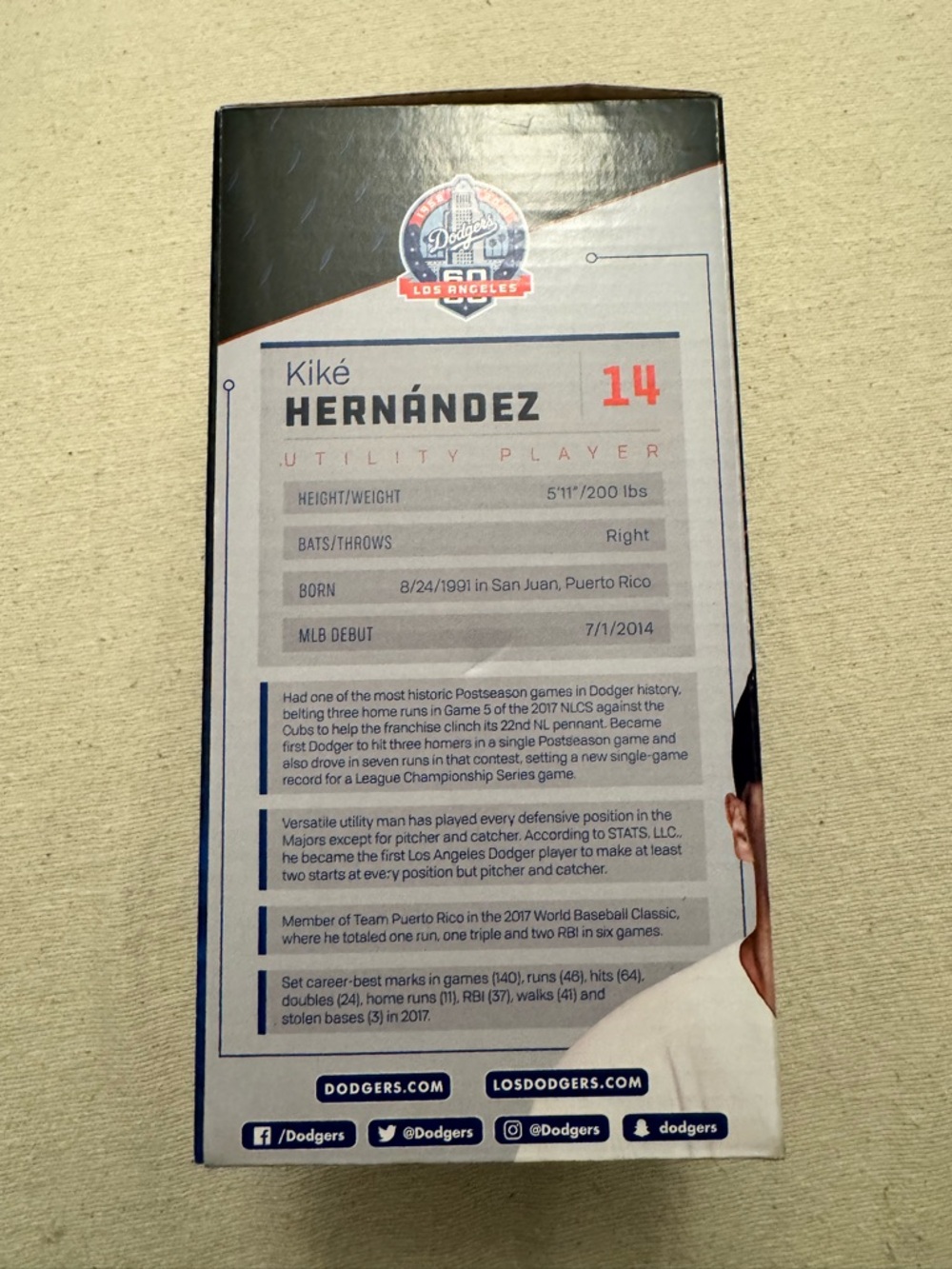 Los Angeles Dodgers Kiké Hernández 2018 LA Determined Bobblehead SGA - Picture 5 of 5